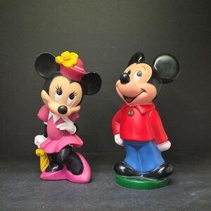 Vtg Disney Vinyl illco Toy Co Mickey & Minnie Mouse Piggy Bank. Missing 1 Cork